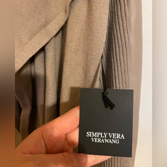 NWT Simply Vera Vera Wang Taupe Cardigan W/ Faux Leather Sleeves Small Classic - Picture 3 of 8